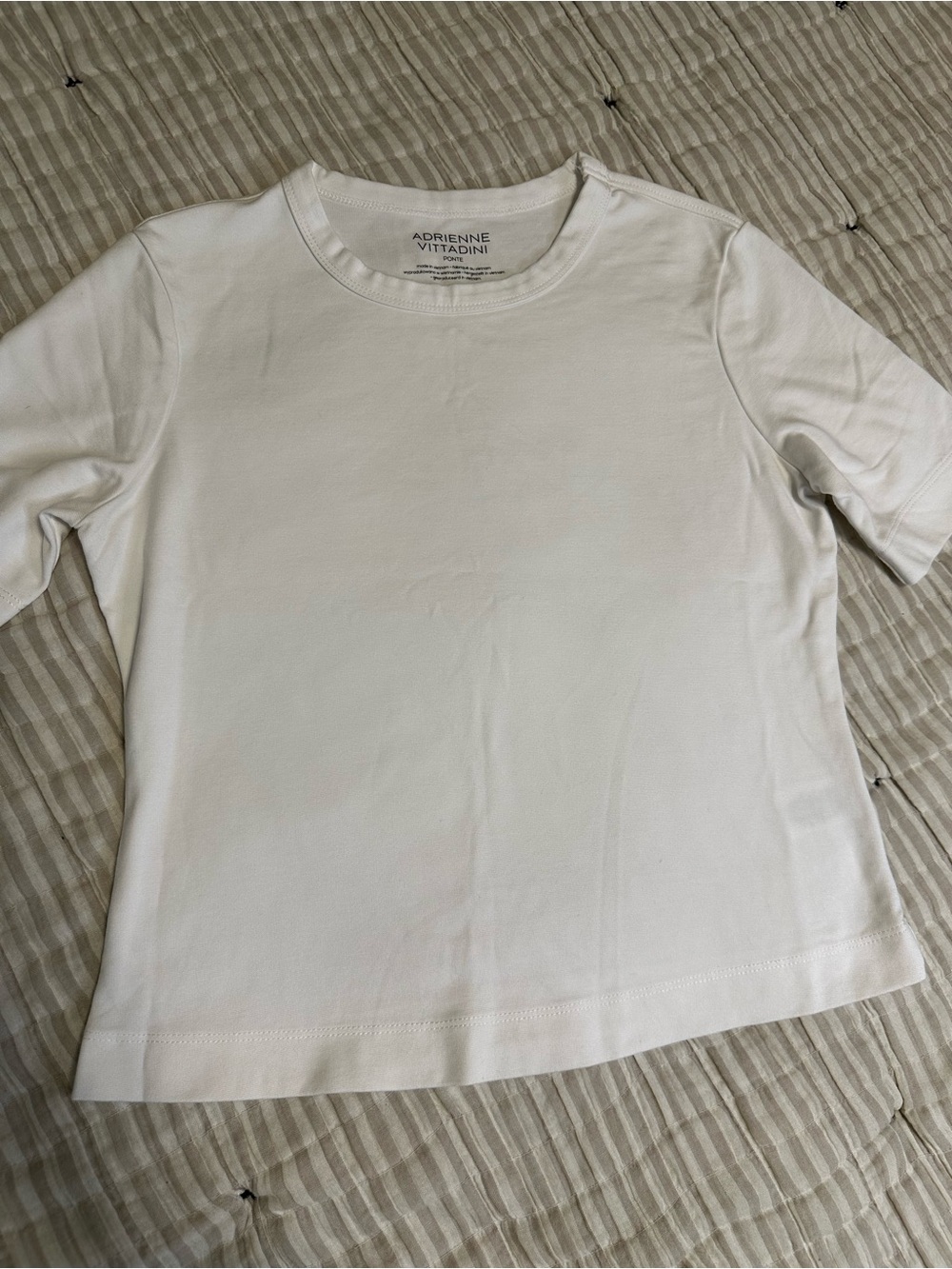 NWOT Adrienne Vittadini White Pointe Fabric Crewneck Short Sleeve Top